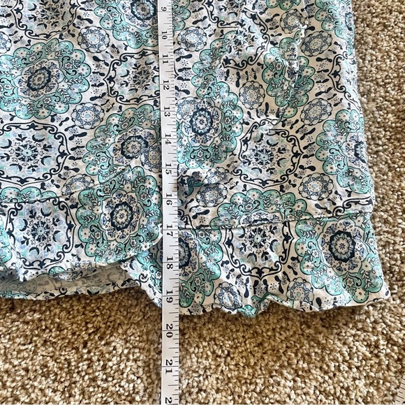 Loft Linen Wrap Mini Skirt Women’s 6 Teal White Paisley Medallion Print Ruffle - Picture 12 of 13
